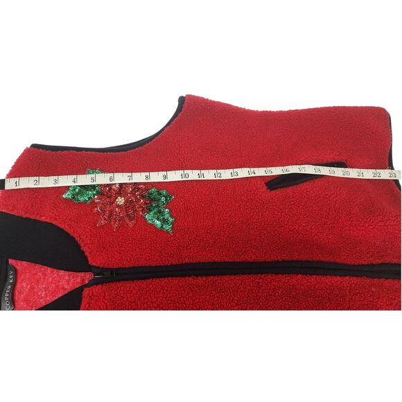Copper Key Red Black Holiday Vest Embellished Pointsettas Womens Large - Picture 5 of 12